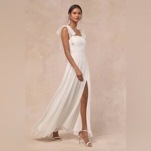 NEW Lulus Radiant Romance White Tie-Strap Maxi Dress Sz Large Wedding Bridal